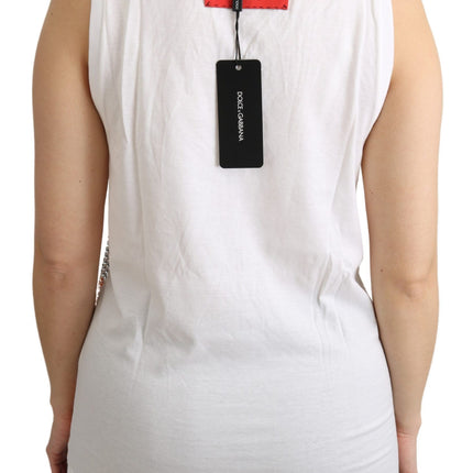 Dolce & Gabbana White Orange Crystal Sleeveless Tank Cotton Top