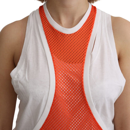 Dsquared² Orange White Crewneck Sleeveless Tank T-shirt Dress Top
