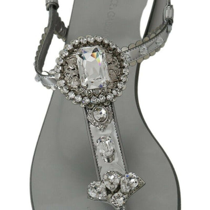 Dolce & Gabbana Silver Crystal Sandals Flip Flops Shoes