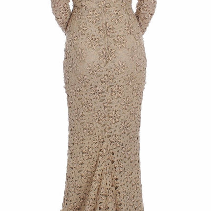 Dolce & Gabbana Beige Floral Lace Sheath Maxi Dress