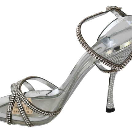 Dolce & Gabbana Silver Crystal Ankle Strap Sandals Shoes