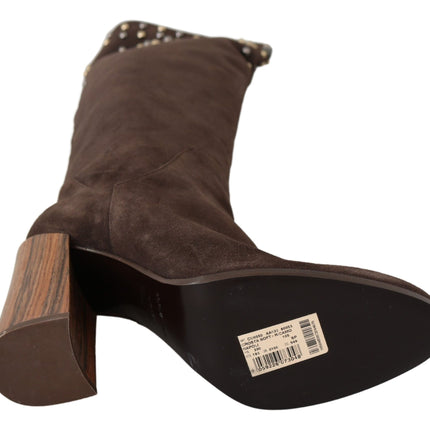 Dolce & Gabbana Brown Suede Studded Knee High Shoes Boots