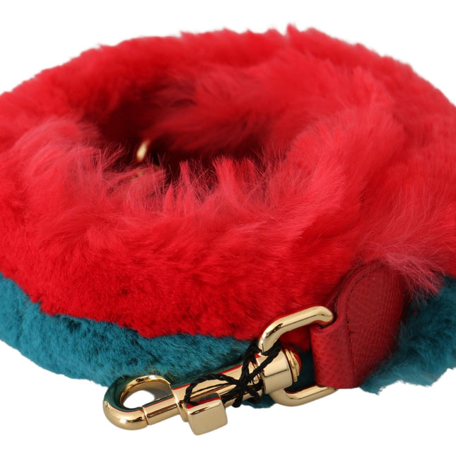 Dolce & Gabbana Red Blue Rabbit Fur Leather Shoulder Strap