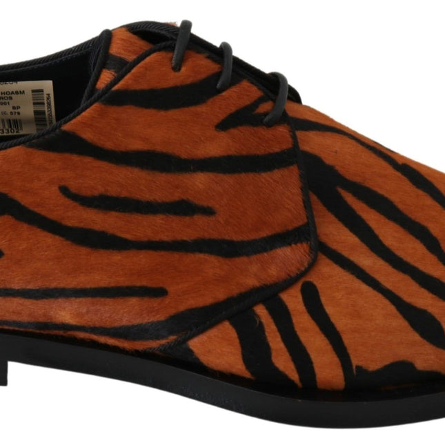 Dolce & Gabbana Orange Pony Hair Formal Dress Broque Shoes