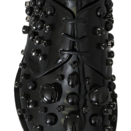 Dolce & Gabbana Black Leather Crystals Dress Broque Shoes
