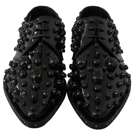 Dolce & Gabbana Black Leather Crystals Dress Broque Shoes
