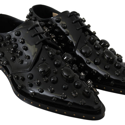 Dolce & Gabbana Black Leather Crystals Dress Broque Shoes