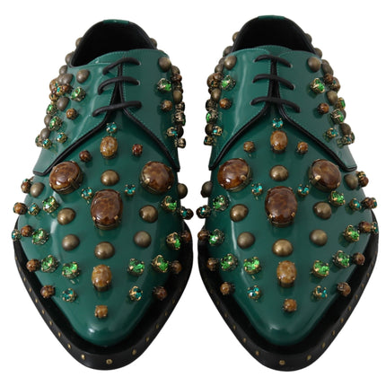 Dolce & Gabbana Green Leather Crystal Dress Broque Shoes