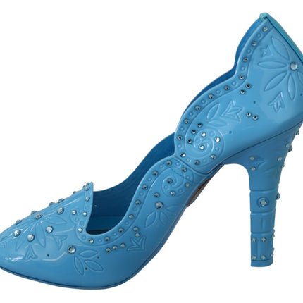 Dolce & Gabbana Blue Crystal Floral CINDERELLA Heels Shoes