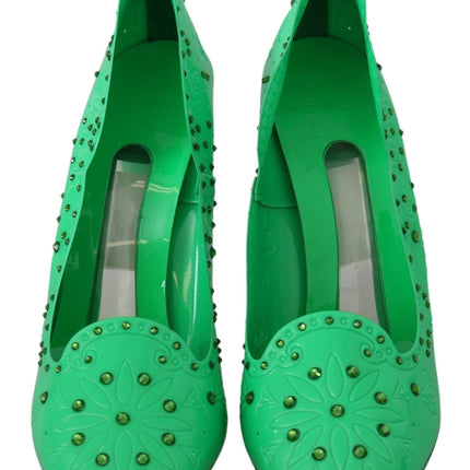 Dolce & Gabbana Green Crystal Floral Heels CINDERELLA Shoes