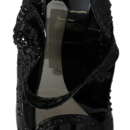 Dolce & Gabbana Black Floral Crystal CINDERELLA Heels Shoes