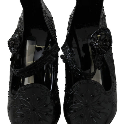 Dolce & Gabbana Black Floral Crystal CINDERELLA Heels Shoes