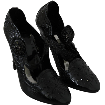 Dolce & Gabbana Black Floral Crystal CINDERELLA Heels Shoes