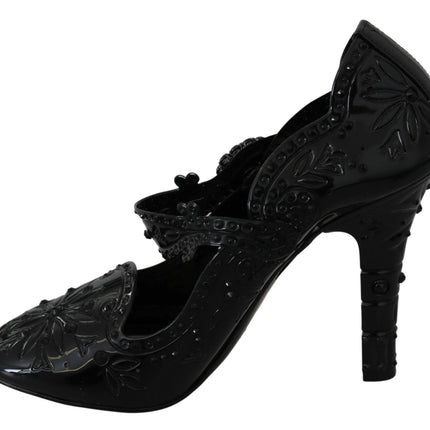 Dolce & Gabbana Black Floral Crystal CINDERELLA Heels Shoes