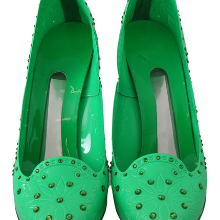 Dolce & Gabbana Green Crystal Floral CINDERELLA Heels Shoes