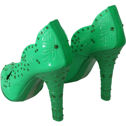 Dolce & Gabbana Green Crystal Floral CINDERELLA Heels Shoes