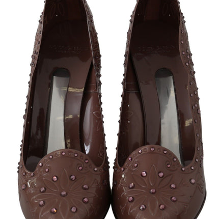 Dolce & Gabbana Brown Floral Crystal Heels CINDERELLA Shoes
