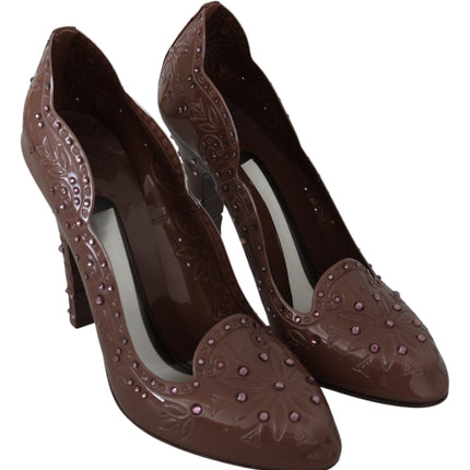 Dolce & Gabbana Brown Floral Crystal Heels CINDERELLA Shoes