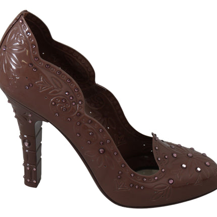 Dolce & Gabbana Brown Floral Crystal Heels CINDERELLA Shoes