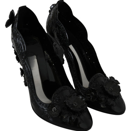 Dolce & Gabbana Black Floral Crystal CINDERELLA Heels Shoes