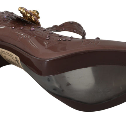 Dolce & Gabbana Brown Floral Crystal CINDERELLA Heels Shoes