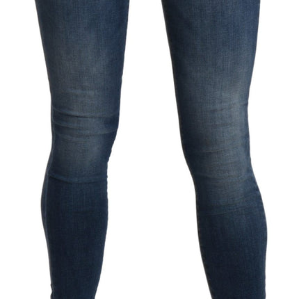 Ermanno Scervino Blue Washed High Waist Skinny Cropped Cotton Jeans