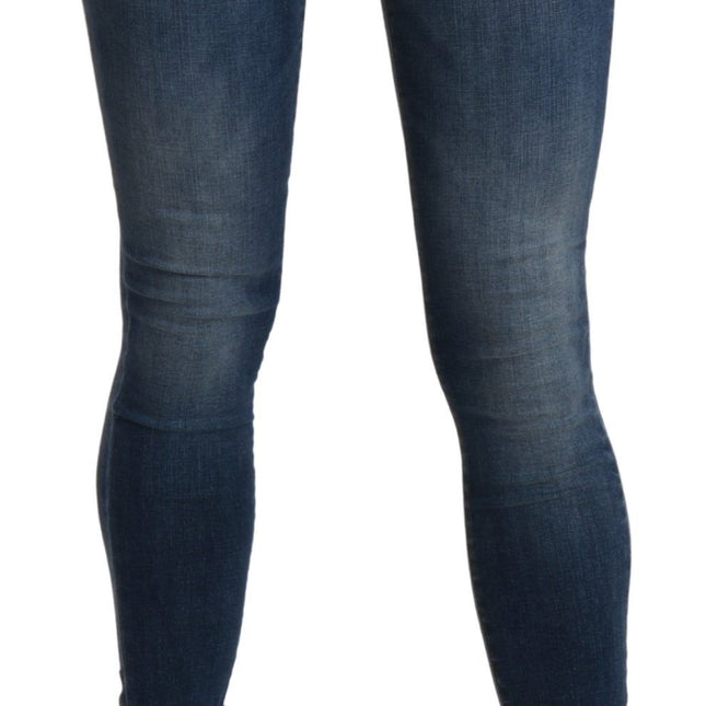 Ermanno Scervino Blue Washed High Waist Skinny Cropped Cotton Jeans