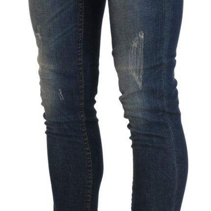 Acht Blue Washed Low Waist Skinny Cropped Denim Trouser
