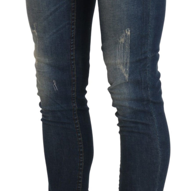 Acht Blue Washed Low Waist Skinny Cropped Denim Trouser