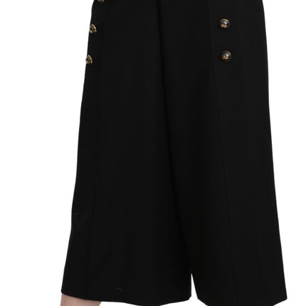 Dolce & Gabbana Black Wide Wool Leg Cropped Trouser Pant