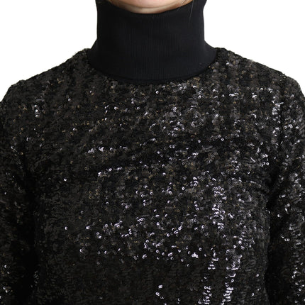 Dolce & Gabbana Black Sequined Knitted Turtle Neck Sweater