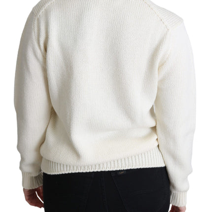 Dolce & Gabbana White Floral Wool Pullover Sunflower Sweater