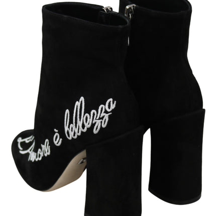 Dolce & Gabbana Black Suede L'Amore E'Bellezza Boots Shoes