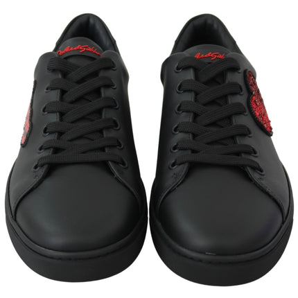 Dolce & Gabbana Black Leather Love Heart Sneakers Womens Shoes