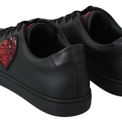 Dolce & Gabbana Black Leather Love Heart Sneakers Womens Shoes
