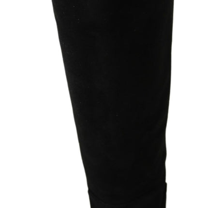 Dolce & Gabbana Black Suede Knee High Flat Boots Shoes