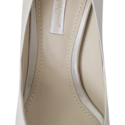 Dolce & Gabbana White Crystals Peep Toe Heels Satin Pumps Shoes