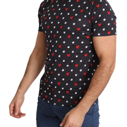 Dolce & Gabbana Dark Gray Hearts Print Cotton Men T-shirt