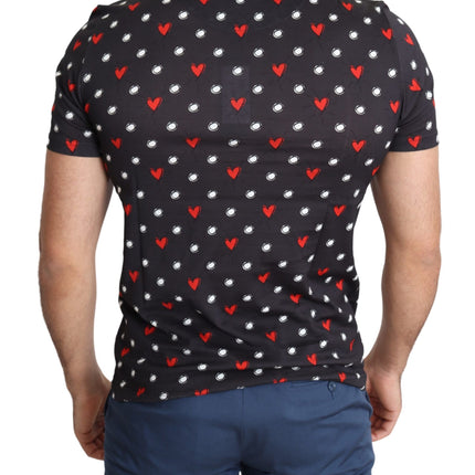 Dolce & Gabbana Dark Gray Hearts Print Cotton Men T-shirt