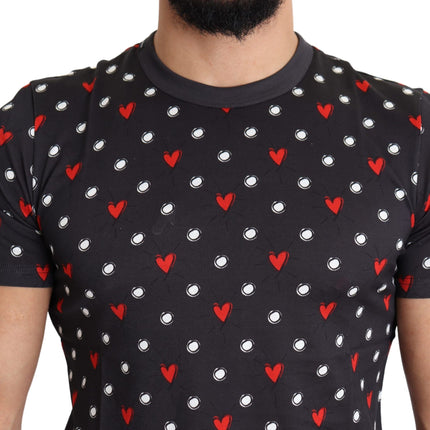 Dolce & Gabbana Dark Gray Hearts Print Cotton Men T-shirt