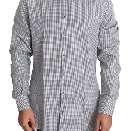 Dolce & Gabbana Black White Checkered GOLD Dress Cotton Shirt