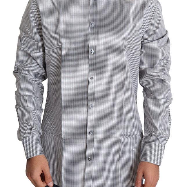 Dolce & Gabbana Black White Checkered GOLD Dress Cotton Shirt