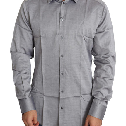 Dolce & Gabbana Gray Cotton Men Formal GOLD Dress Shirt