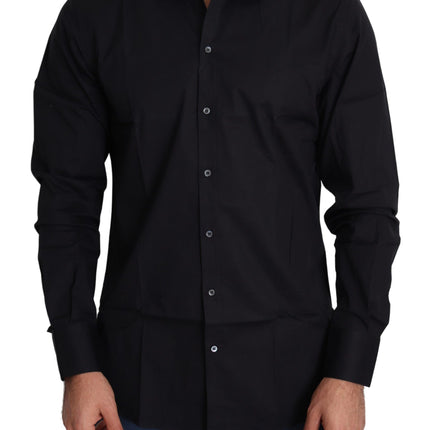 Dolce & Gabbana Black Cotton Stretch Formal GOLD Dress Shirt