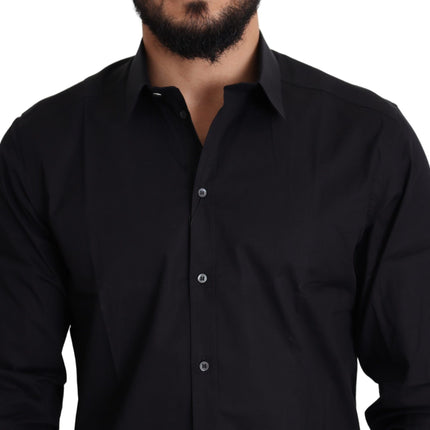 Dolce & Gabbana Black Cotton Stretch Formal GOLD Dress Shirt