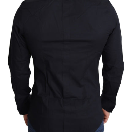 Dolce & Gabbana Blue Cotton Formal GOLD Dress Shirt