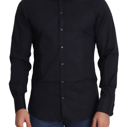 Dolce & Gabbana Blue Cotton Formal GOLD Dress Shirt
