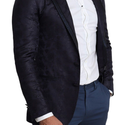 Dolce & Gabbana Blue Floral Jacquard Silk Coat MARTINI Blazer