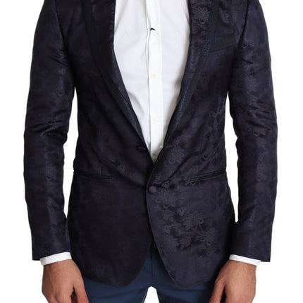 Dolce & Gabbana Blue Floral Jacquard Silk Coat MARTINI Blazer