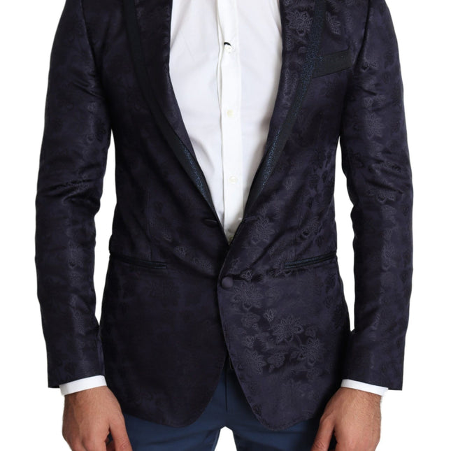 Dolce & Gabbana Blue Floral Jacquard Silk Coat MARTINI Blazer